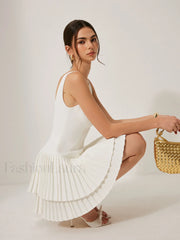 Square Neck Pleated Dress Dresses