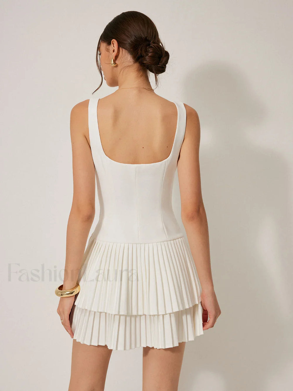 Square Neck Pleated Dress Dresses