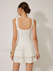 Square Neck Pleated Dress Dresses