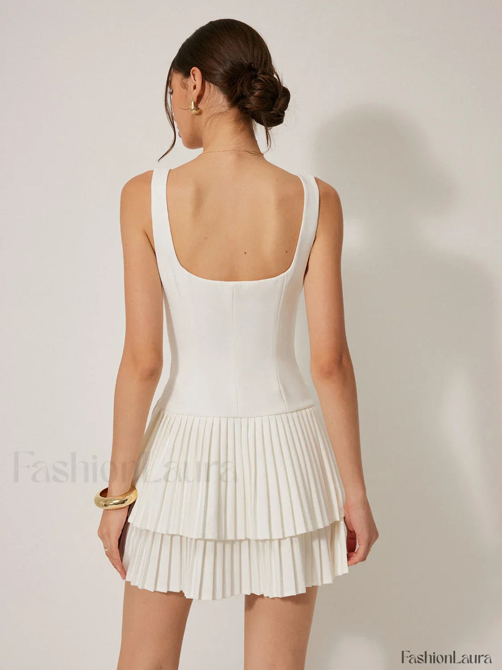 Square Neck Pleated Dress Dresses