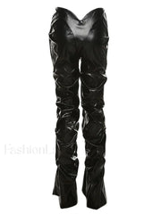 Stacked Low Waist Pu Pants Pants