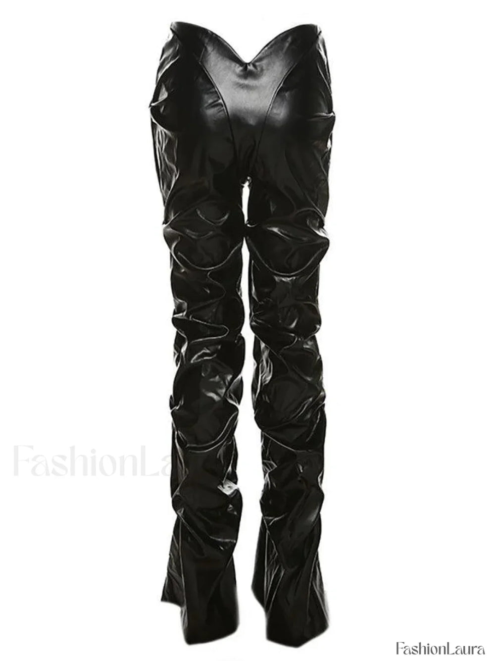Stacked Low Waist Pu Pants Pants