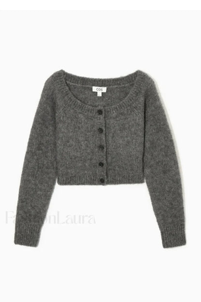 Standard Fit Wide Neck Cardigan Grey / S