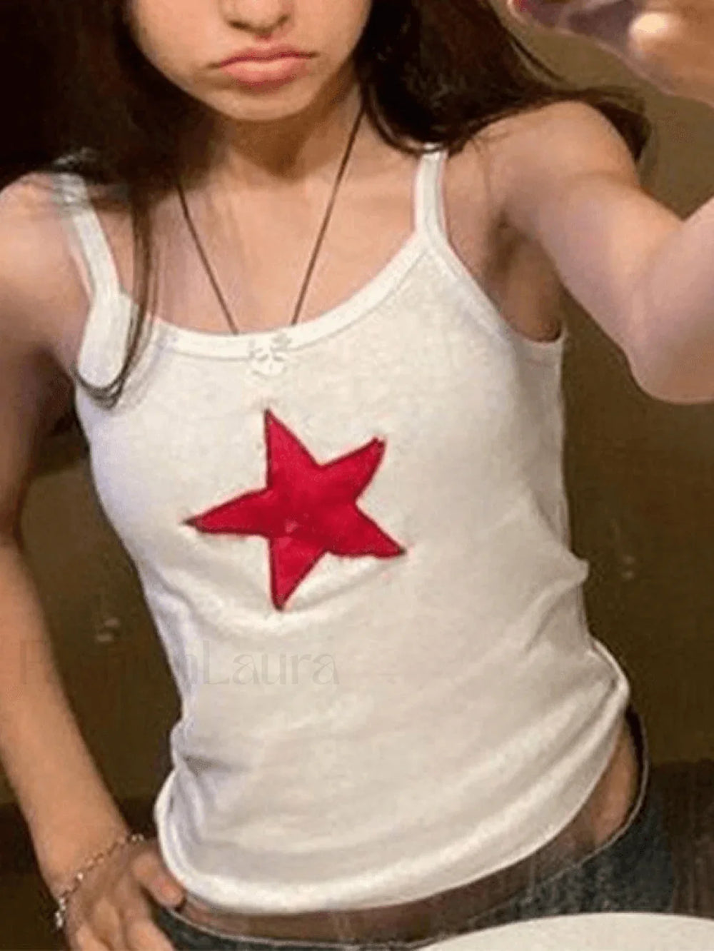 Star Embroidered White Cami Top Tops&Tees