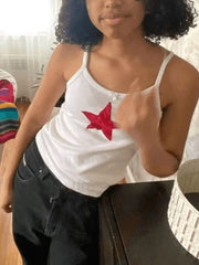 Star Embroidered White Cami Top Tops&Tees
