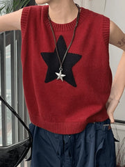Star Jacquard Crew Neck Cropped Sweater Vest Sweaters