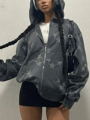 Star Print Zip Up Hoodie Gray / S Sweatshirts & Hoodies L
