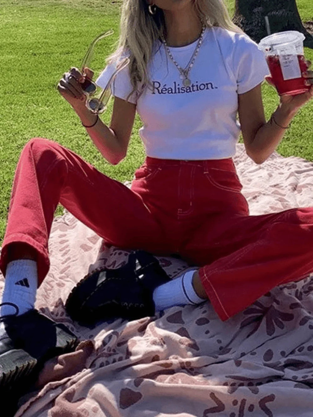 Stitched Detail Washed Boyfriend Jeans Red / S Jeans