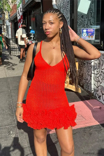 Strapless Backless V Neck Peplum Mini Dress Red / S