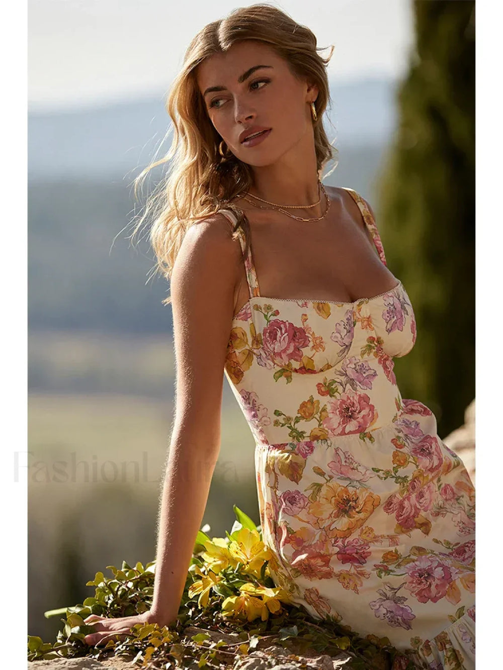 Strapless Bodycon Midi Floral Dress
