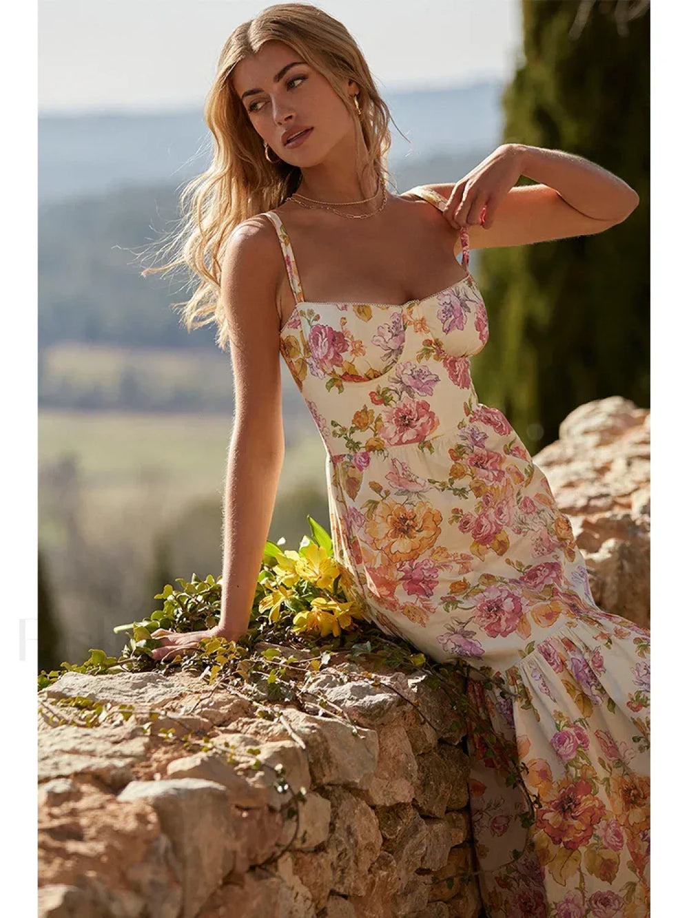 Strapless Bodycon Midi Floral Dress