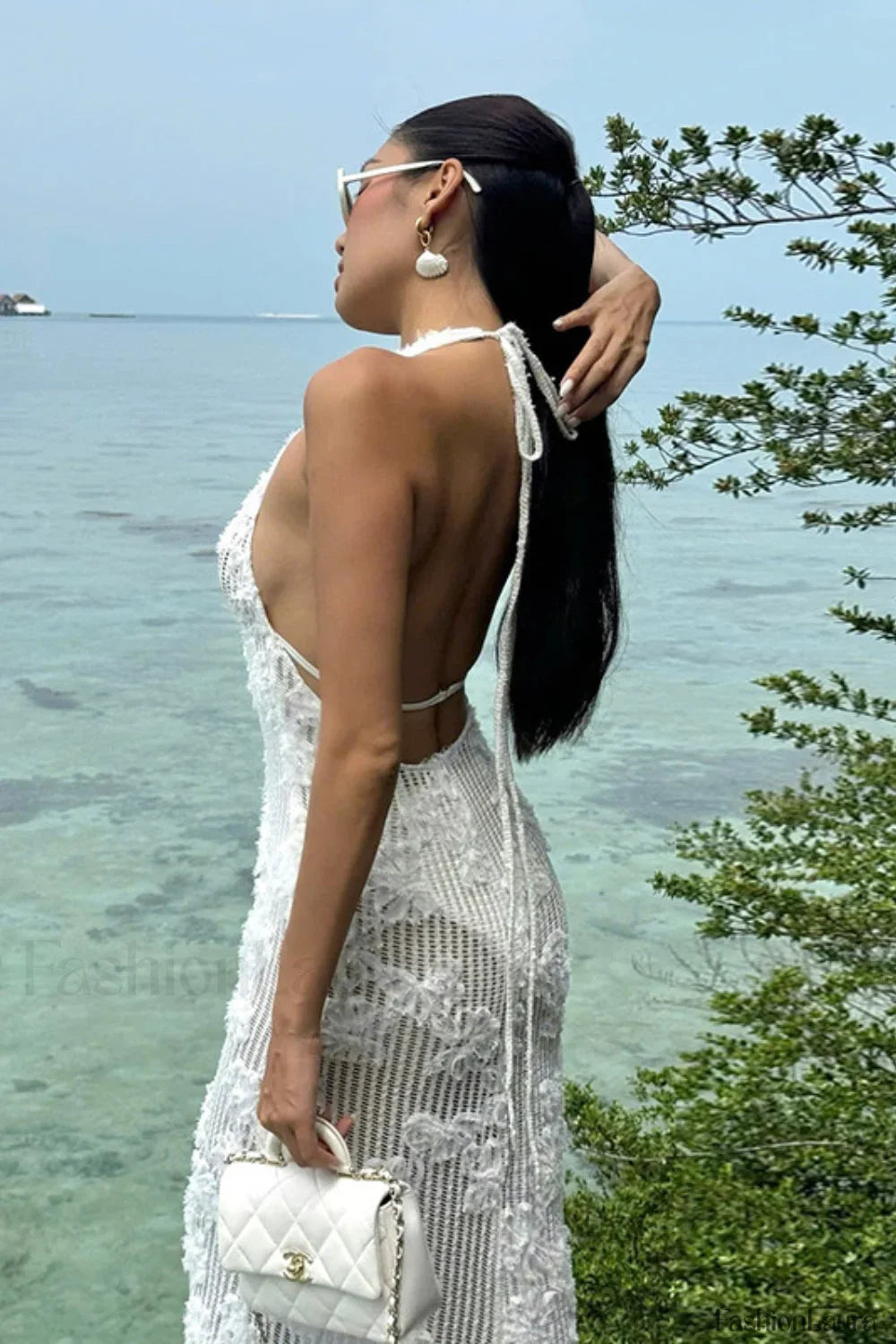 Strapless Jacquard Halter Bodycon Maxi Dress