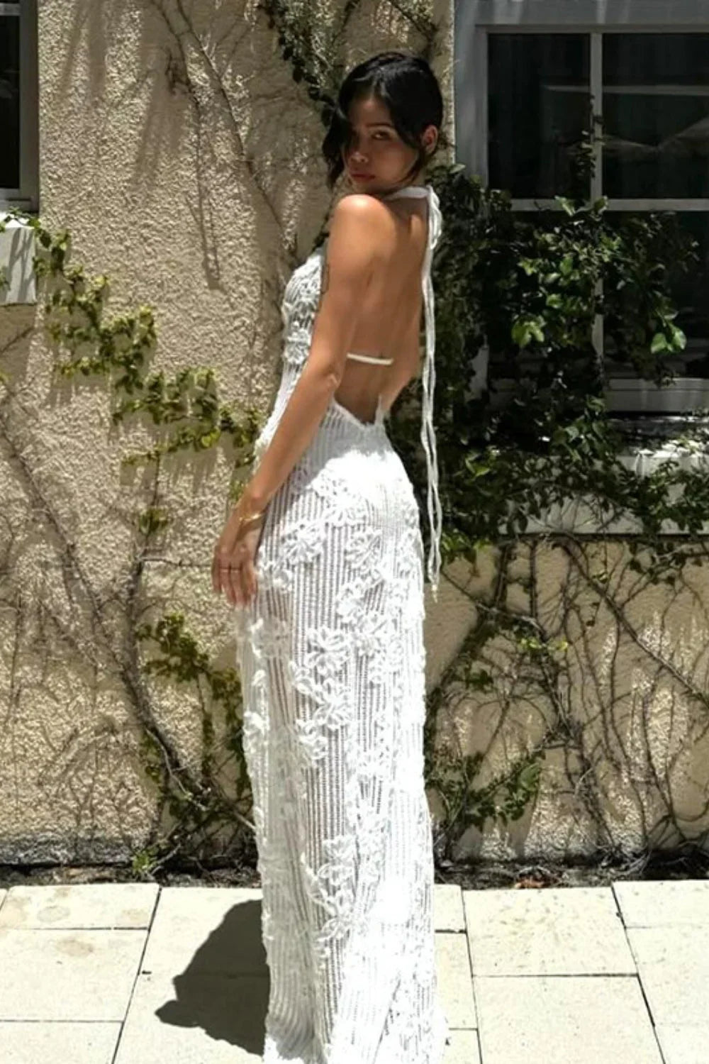 Strapless Jacquard Halter Bodycon Maxi Dress