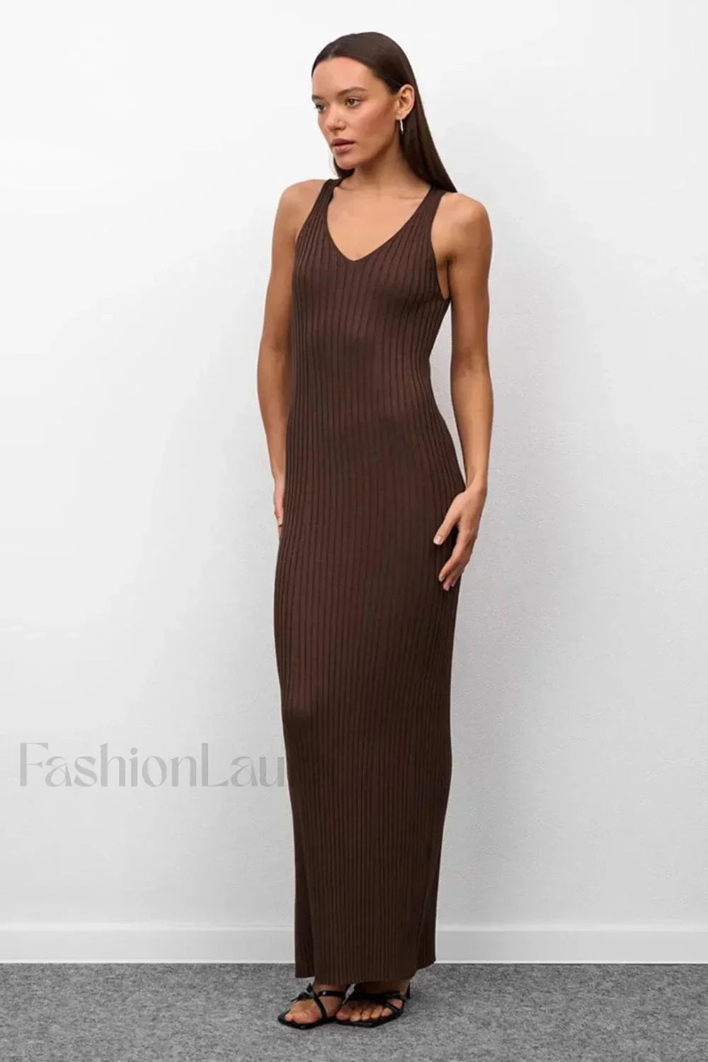 Strapless Knit Bodycon Work Dress Brown / S