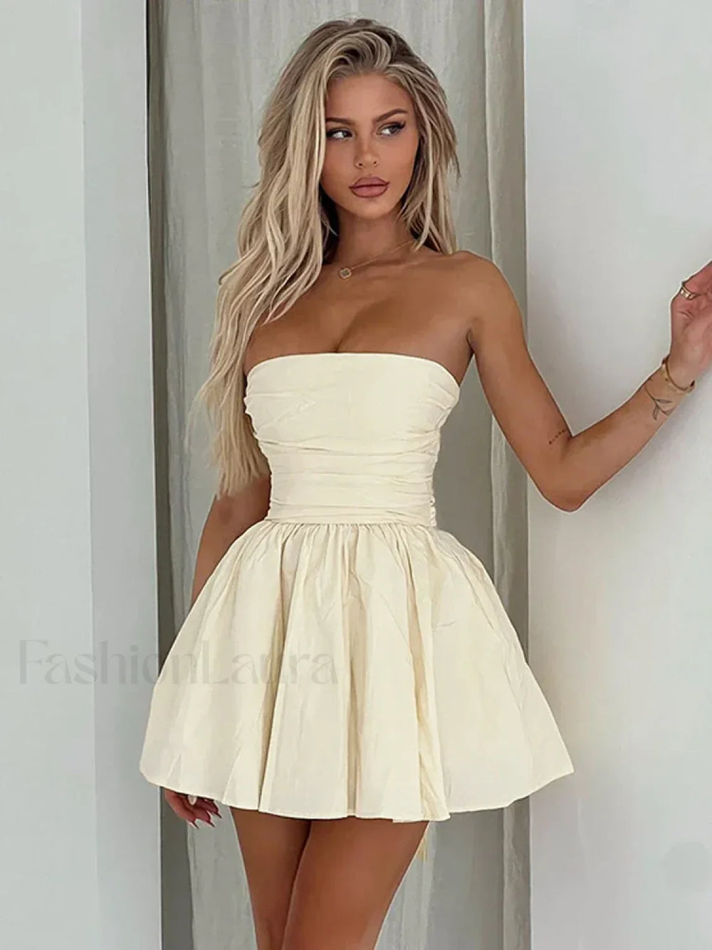 Strapless Ruffle Bodycon Mini Dress Yellow / S