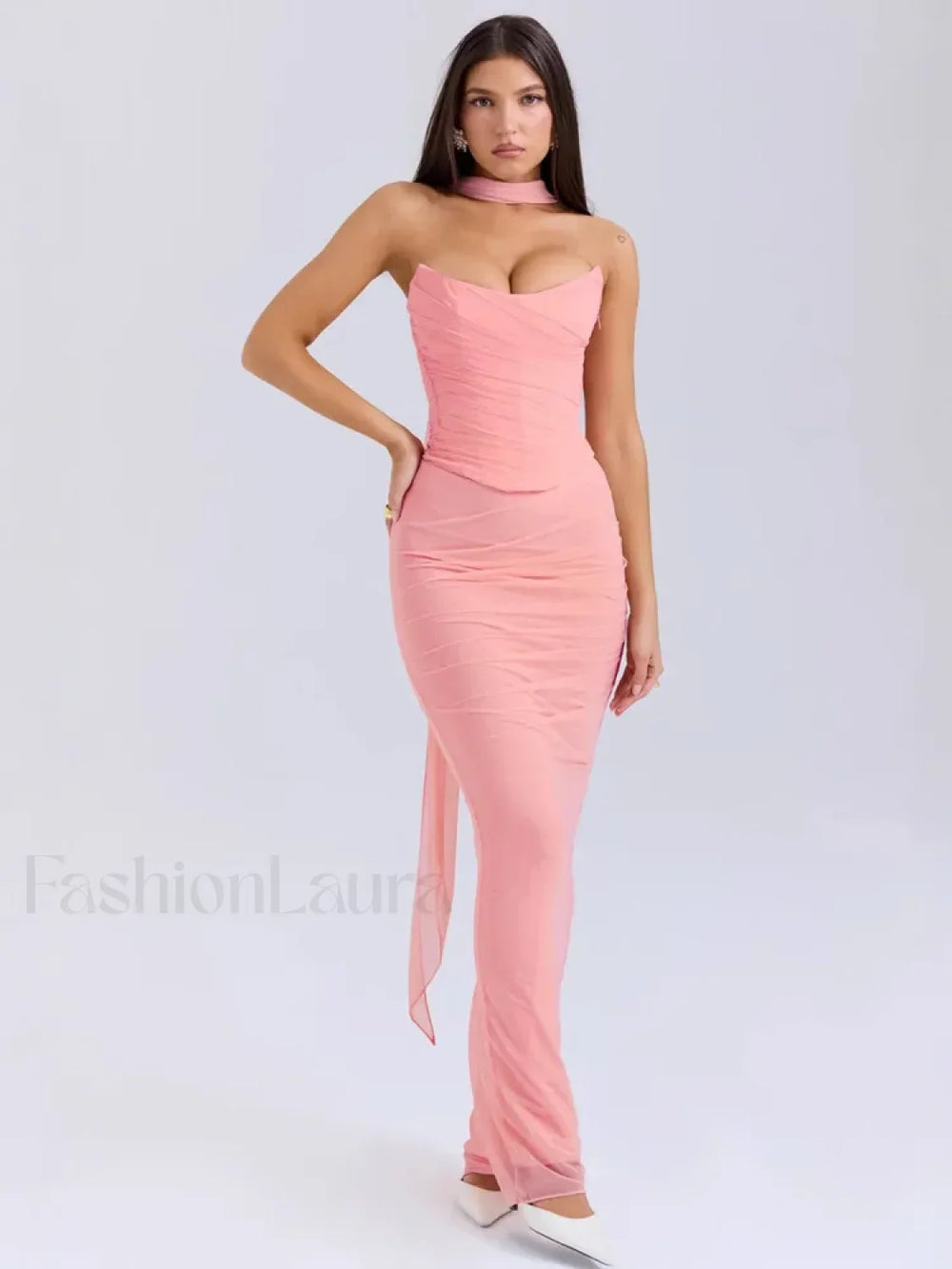 Strapless Skirt Two Piece Maxi Dress Pink / XS