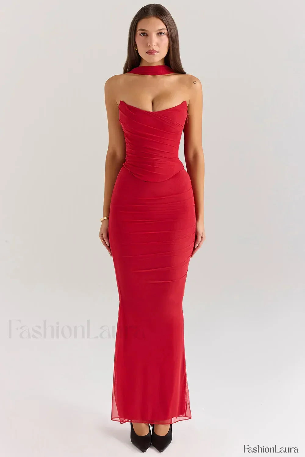 Strapless Skirt Two Piece Maxi Dress Red / XS