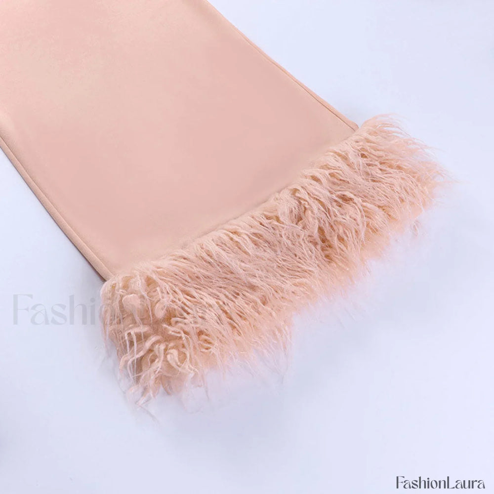 Strapless Slit Bodycon Cocktail Midi Dress Pink Party Dresses L