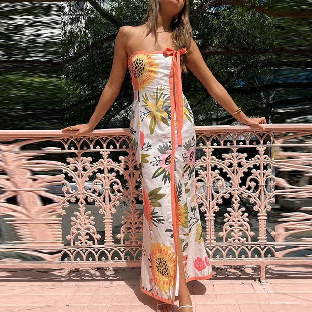 Strapless Split Floral Dress 01 Print / S