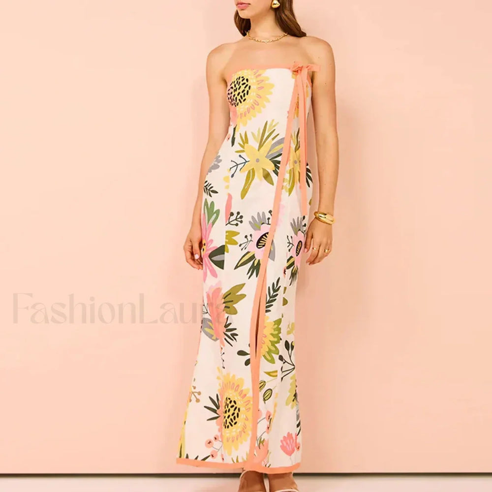 Strapless Split Floral Dress