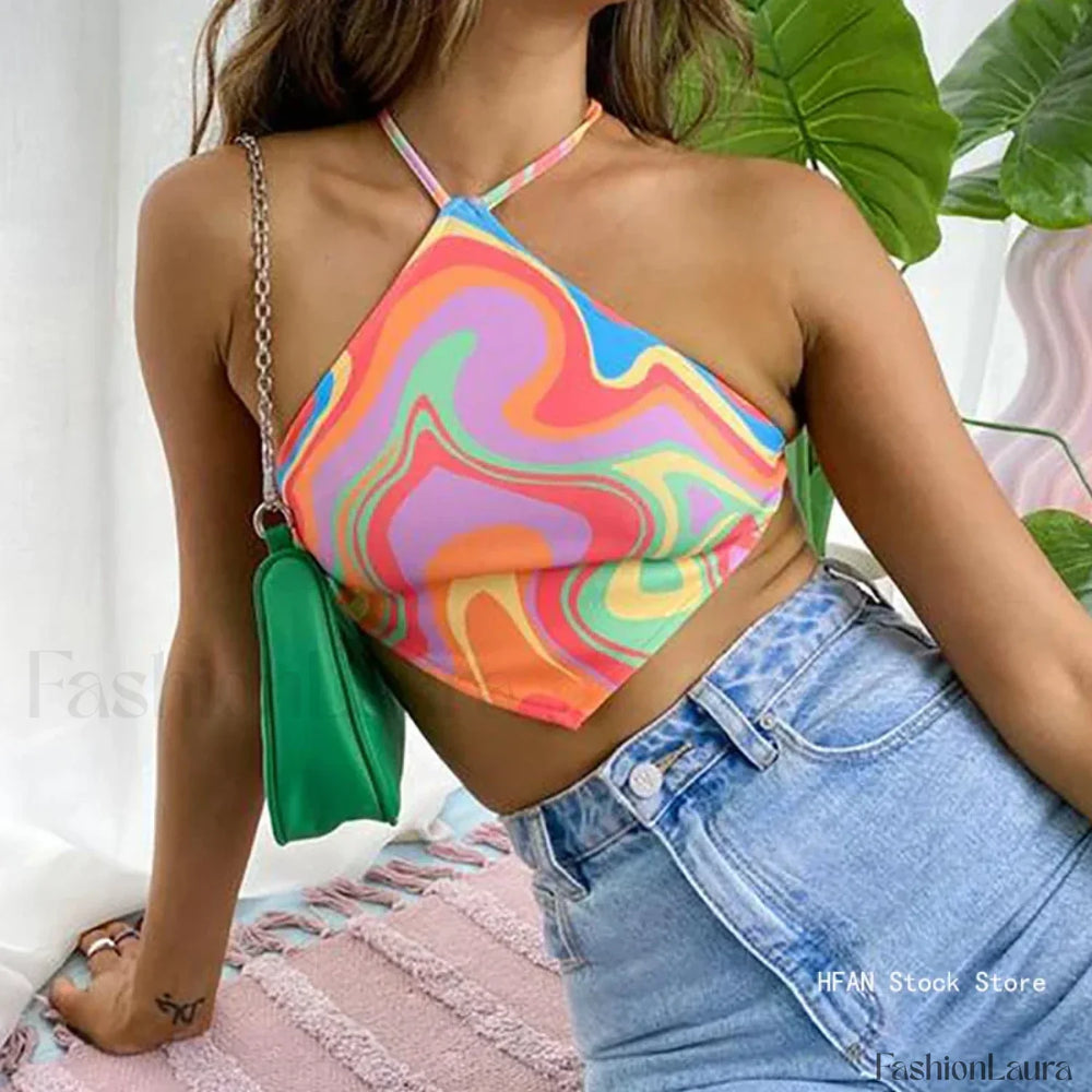 Strappy Abstract Print Crop Top multi / One Size