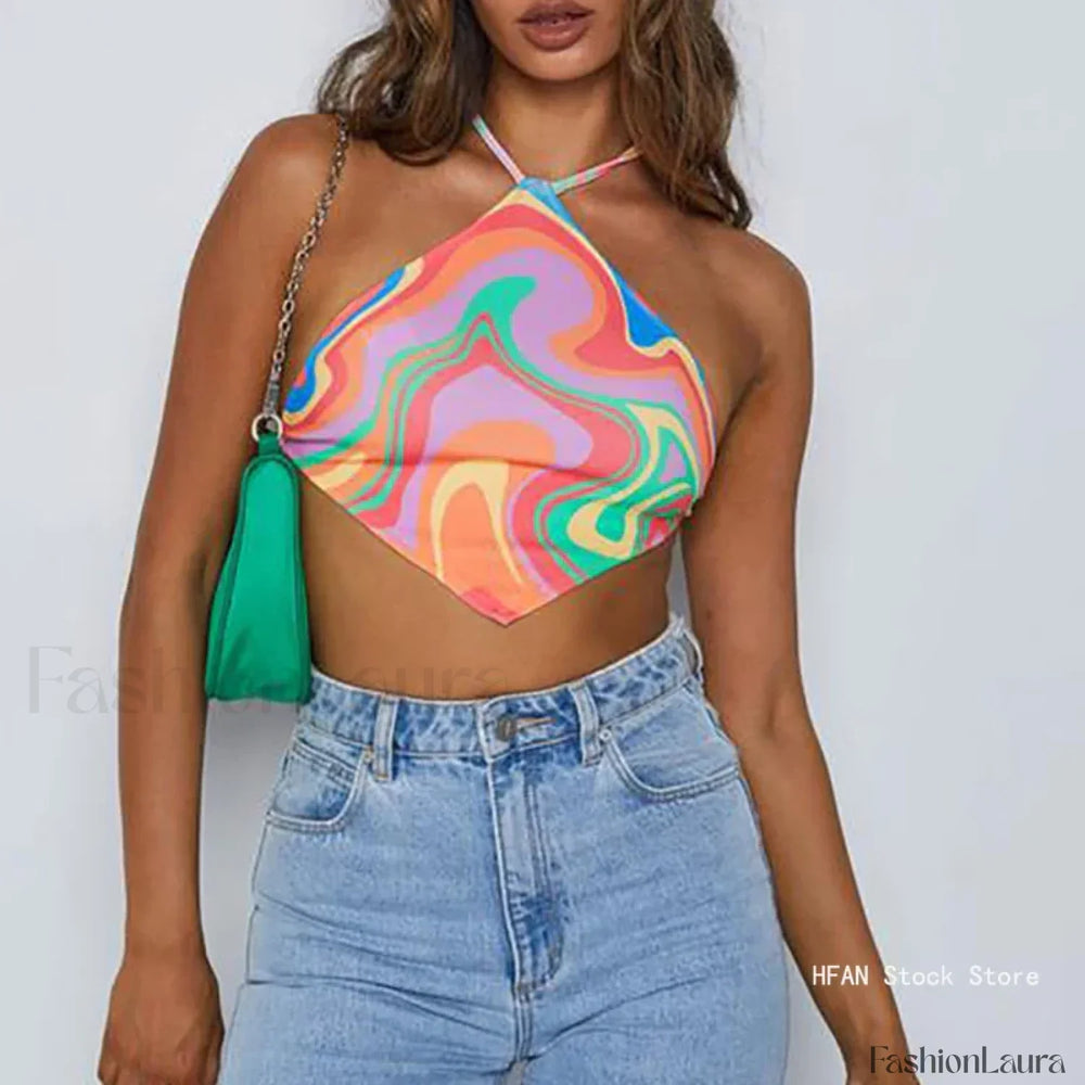 Strappy Abstract Print Crop Top multi / One Size