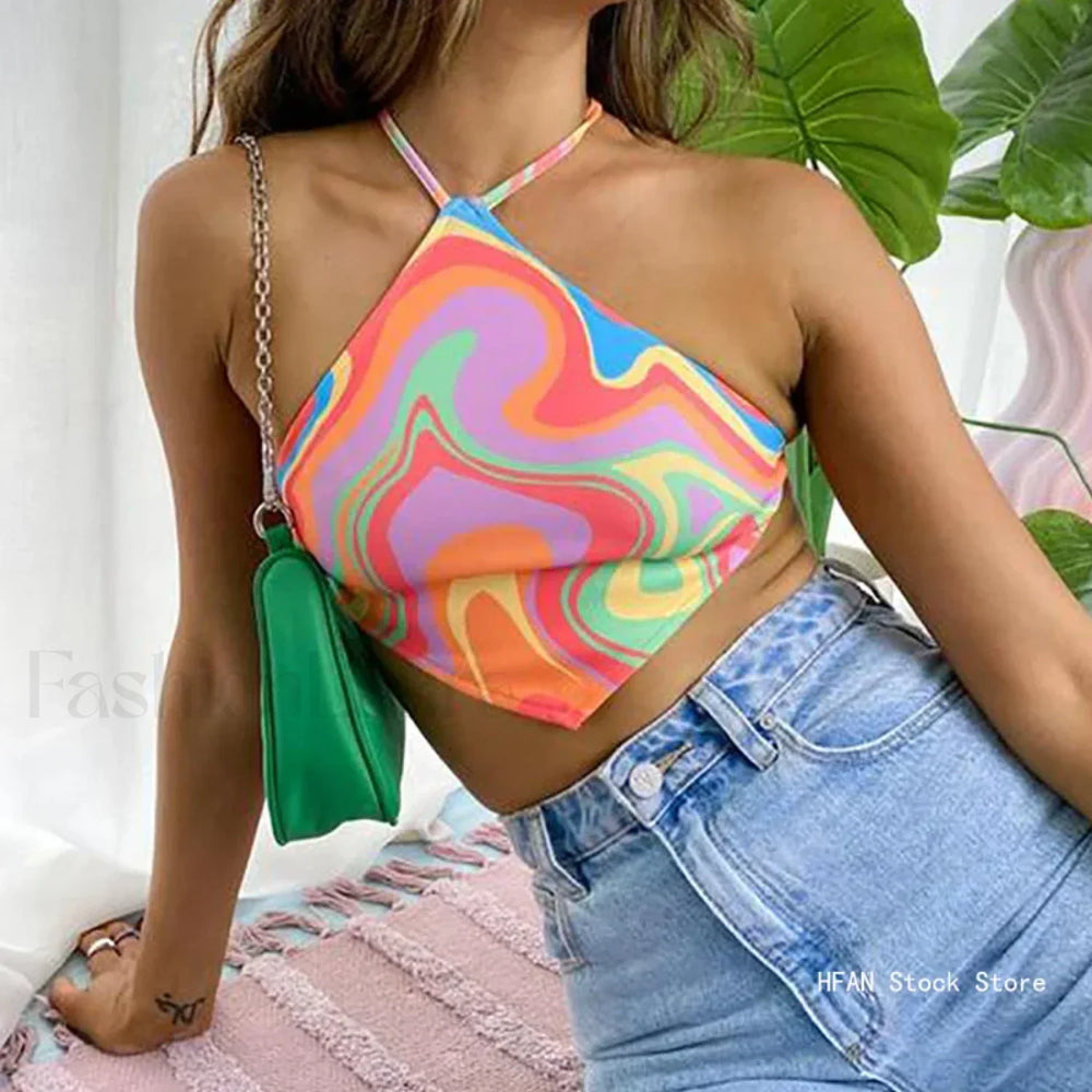 Strappy Abstract Print Crop Top multi / One Size
