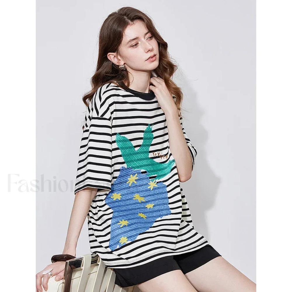 Strawberry Embroidered Loose T Shirt White / S