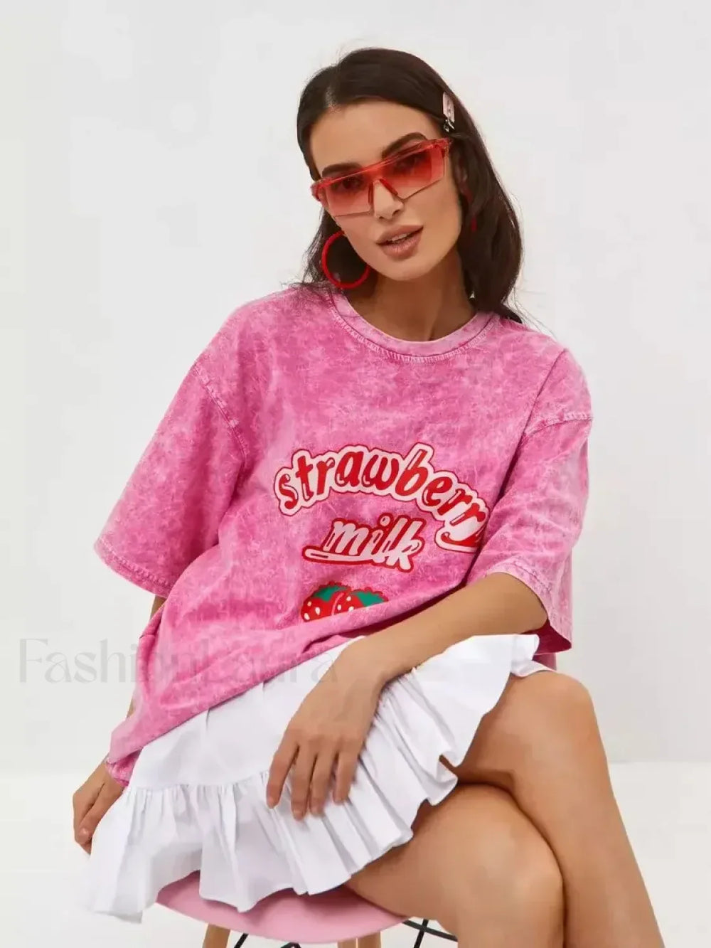 Strawberry Rose Red Print Oversized T Shirt