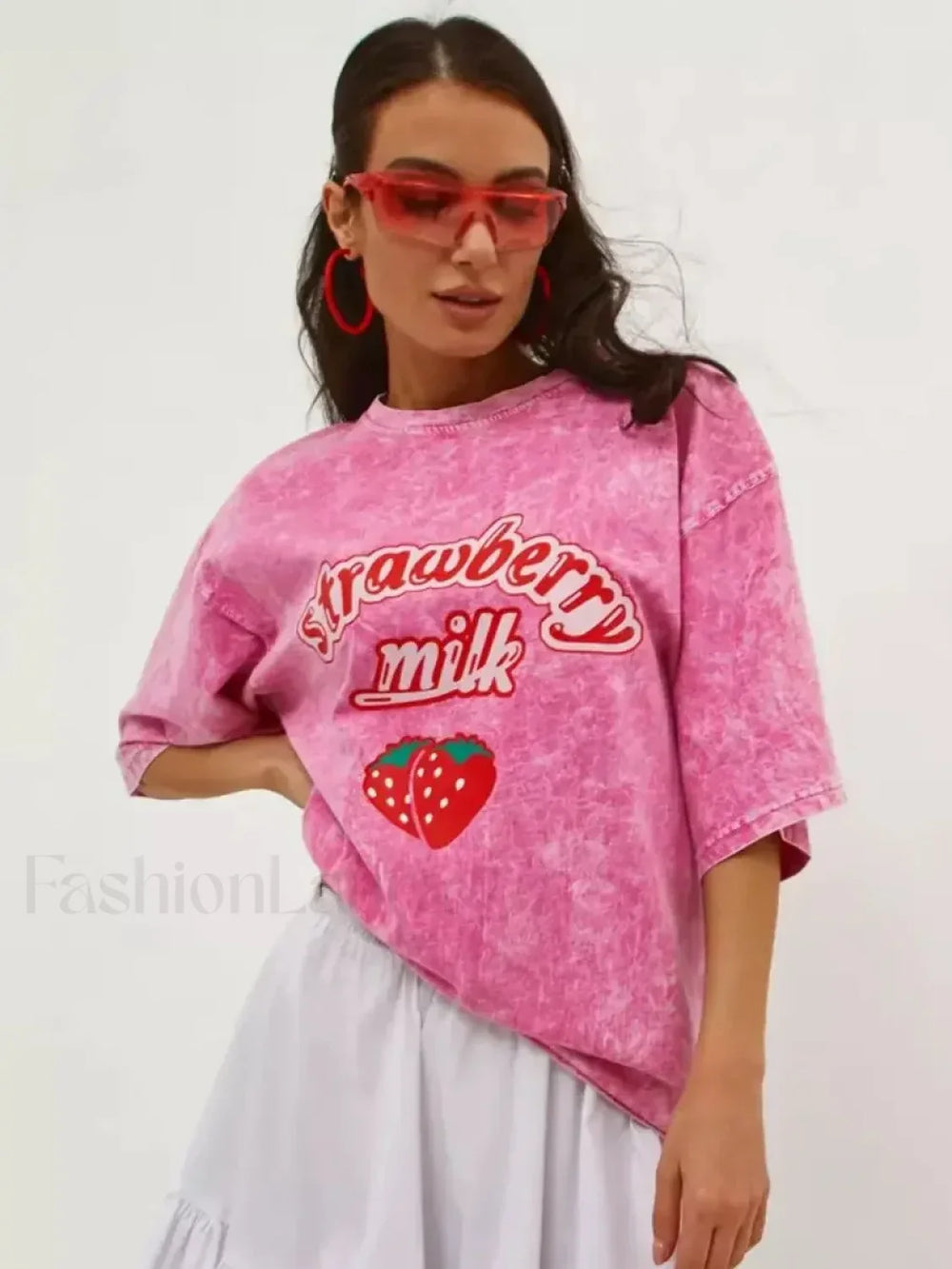 Strawberry Rose Red Print Oversized T Shirt