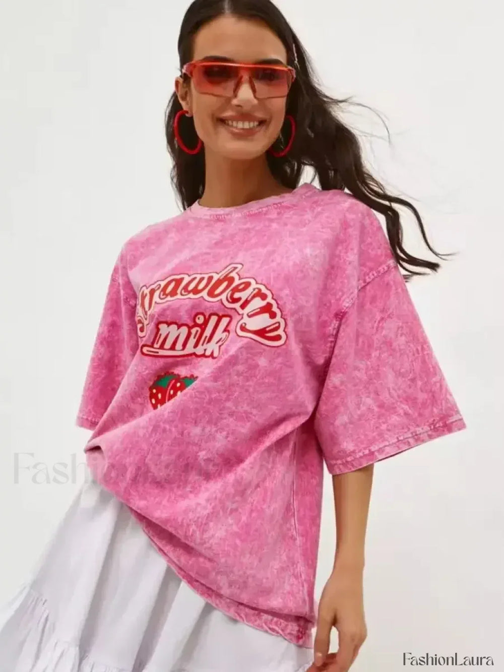 Strawberry Rose Red Print Oversized T Shirt