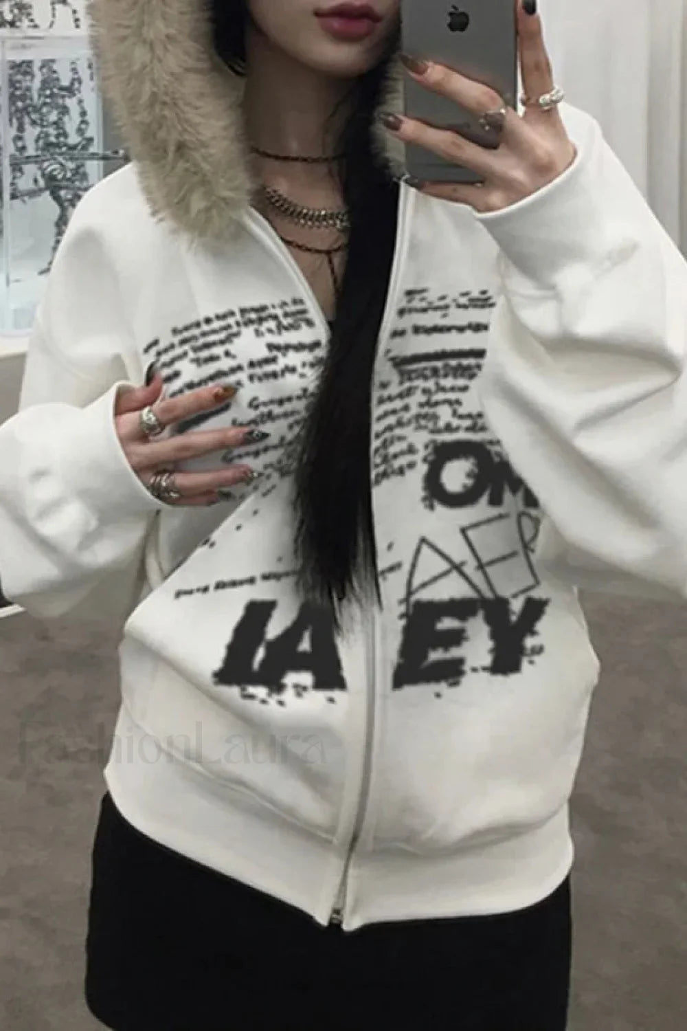 Street Chic Zipper Hoodie White / S