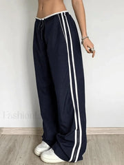 Street Ribbon Contrast Color Wide Leg Pants Pants
