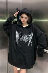 Streetwear Harajuku Hooded Zipper Hoodie Black / L