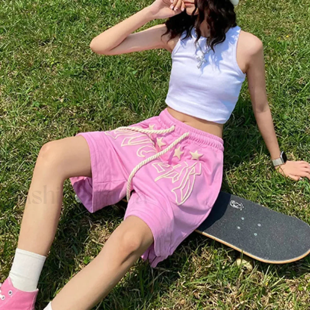 Streetwear Pink Skateboard Jogging Y2K Sporty Loose Short