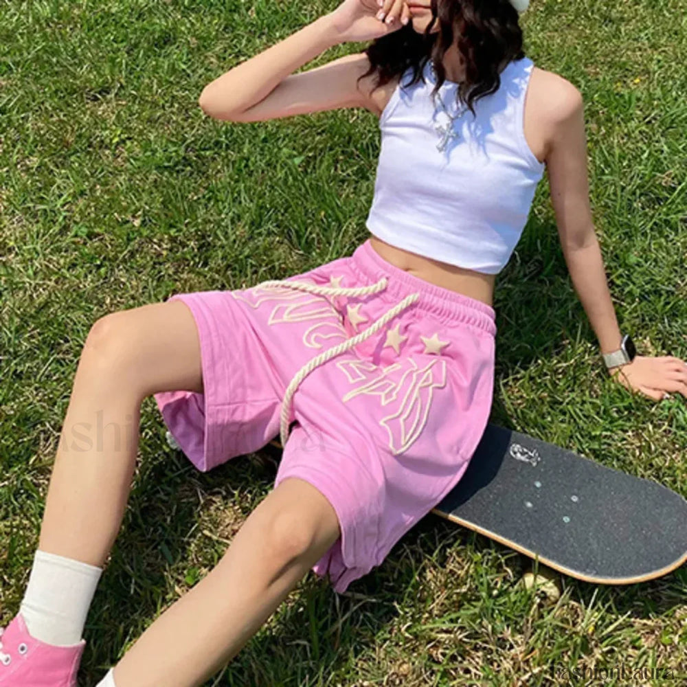 Streetwear Pink Skateboard Jogging Y2K Sporty Loose Short