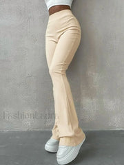 Stretchy Ribbed Flare Leg Pants Apricot / S Flare Leg Pants