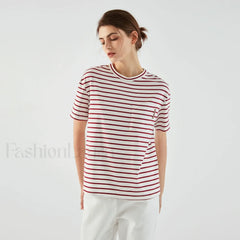 Stripe Cotton Crop Top Casual T Shirt