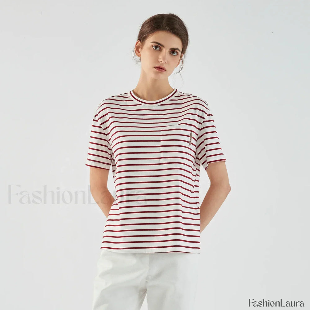 Stripe Cotton Crop Top Casual T Shirt