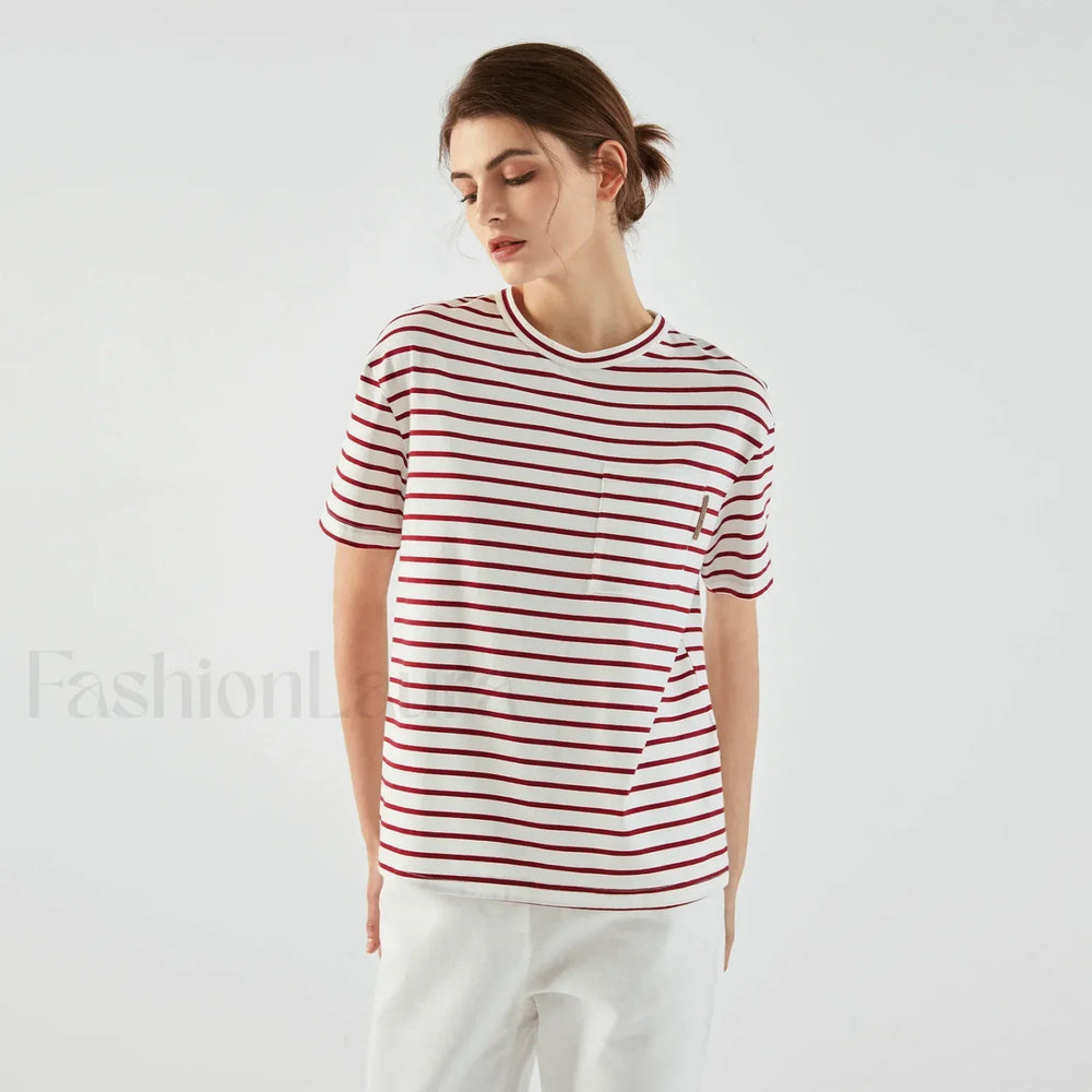 Stripe Cotton Crop Top Casual T Shirt