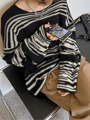 Stripe Jumper Knit Sweater Black / ONE SIZE Sweaters