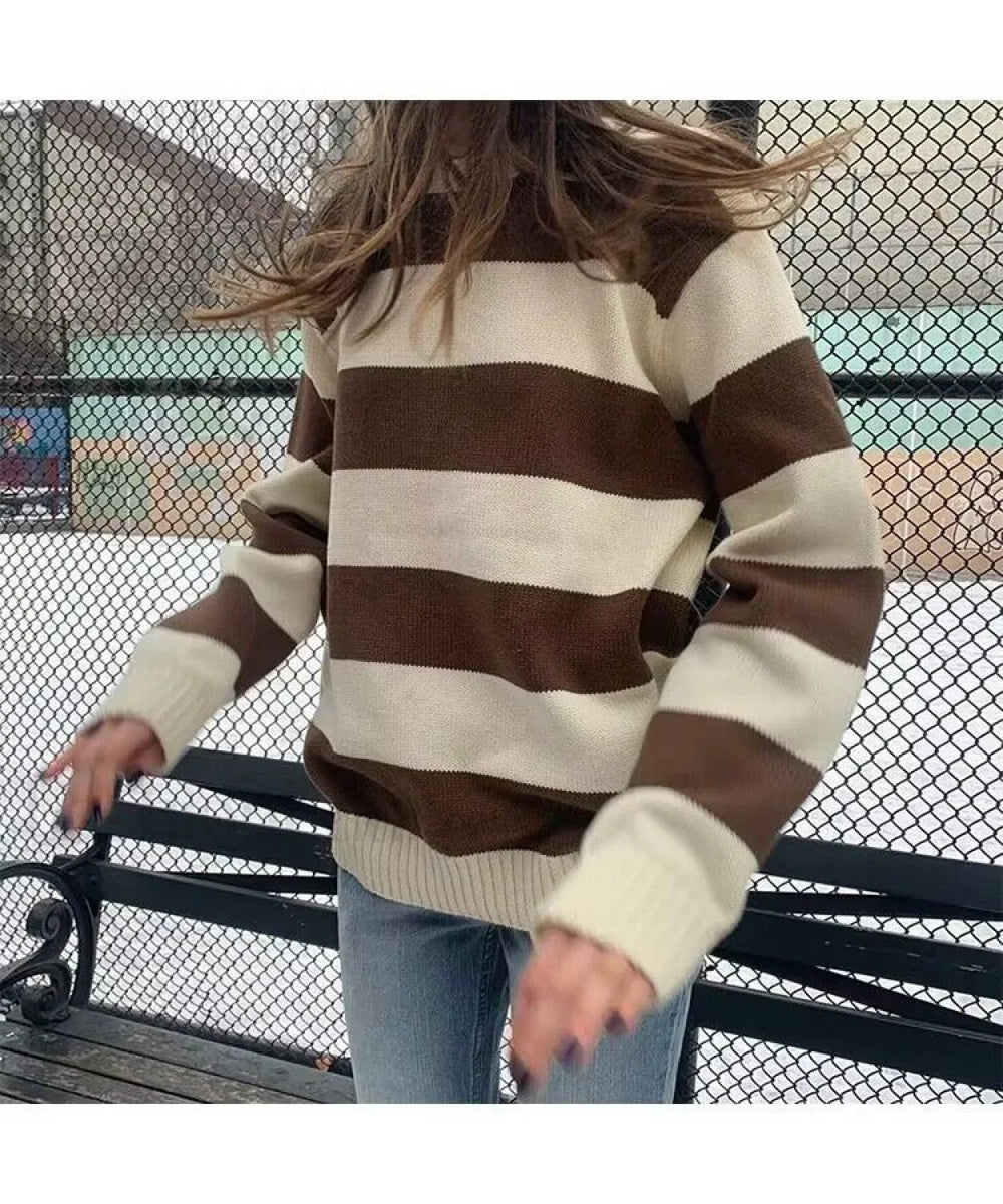 Striped Crew Neck Knit Sweater Sweaters