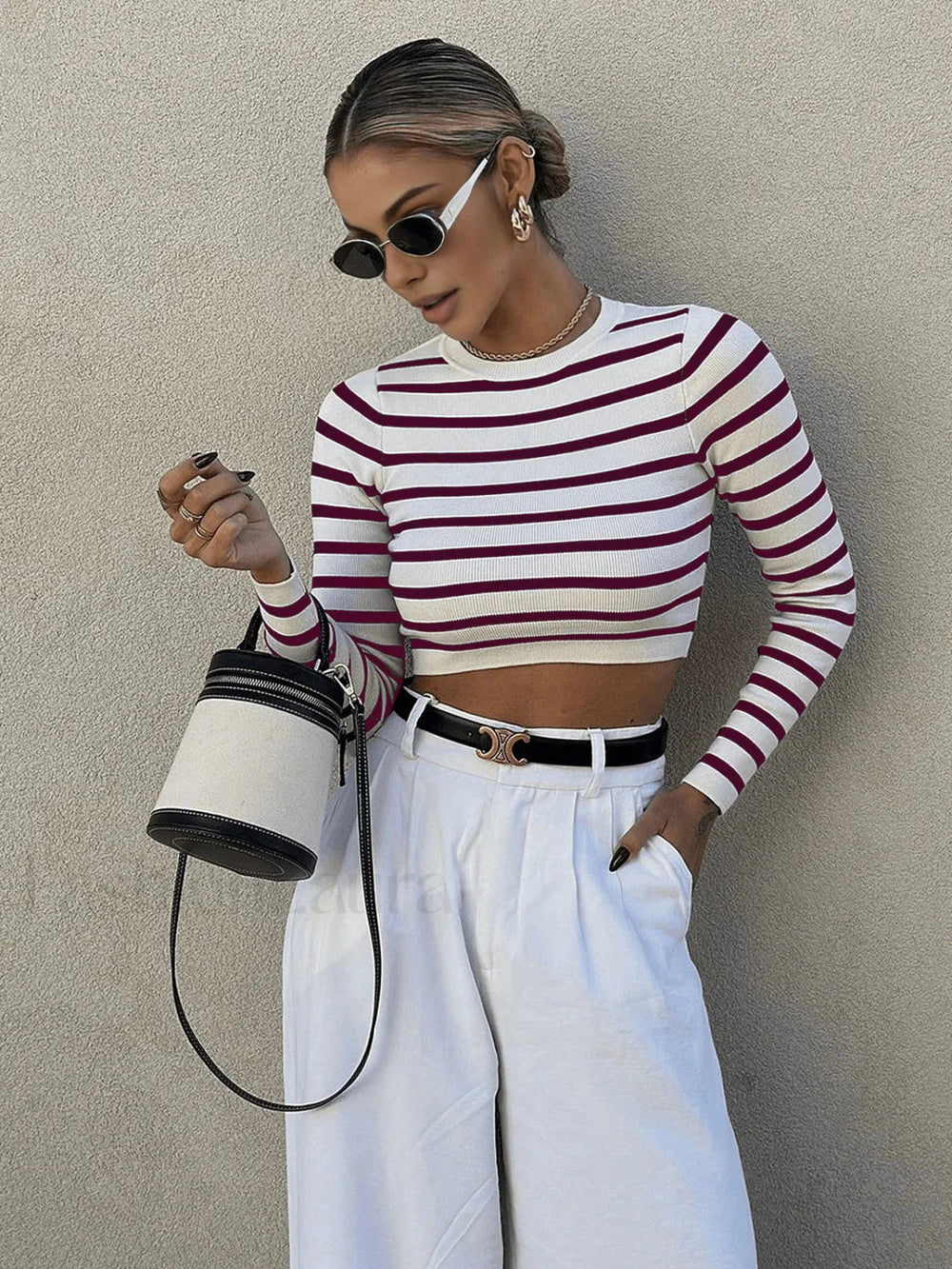 Striped Crop Bodycon Knit Top Red / XS Knit Tops