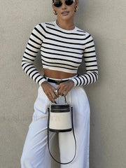 Striped Crop Bodycon Knit Top Knit Tops