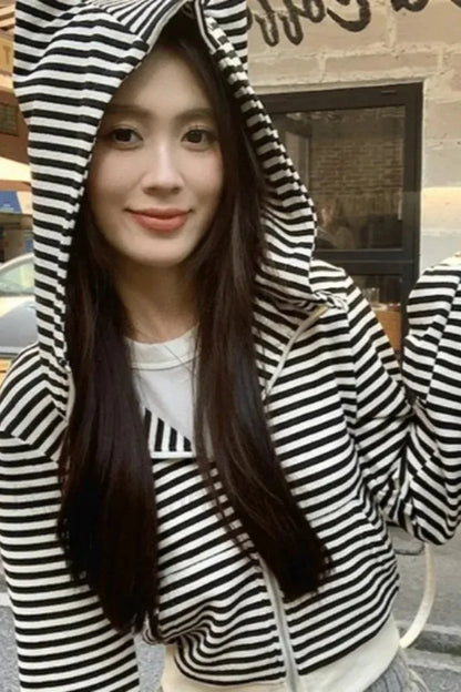Striped Hooded Crop Hoodie