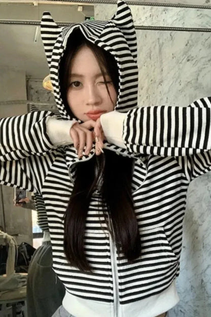 Striped Hooded Crop Hoodie