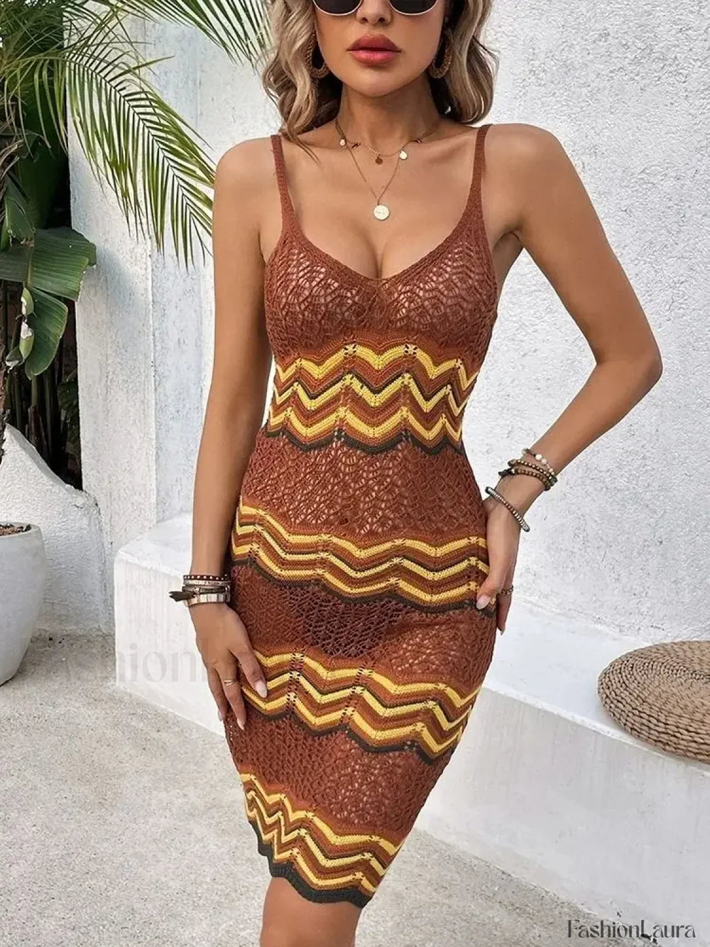 Striped Knit Bodycon Boho Dress