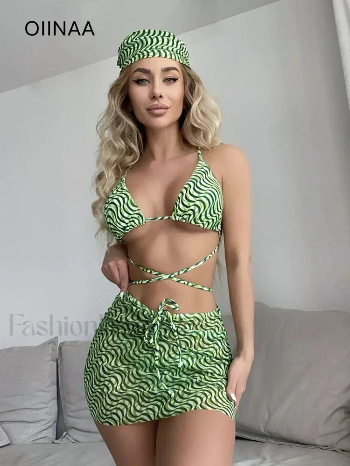 Striped Lace Up Three Piece Set