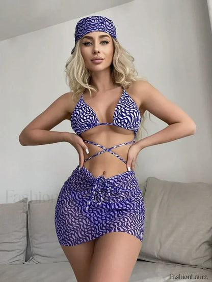 Striped Lace Up Three Piece Set PURPLE / S