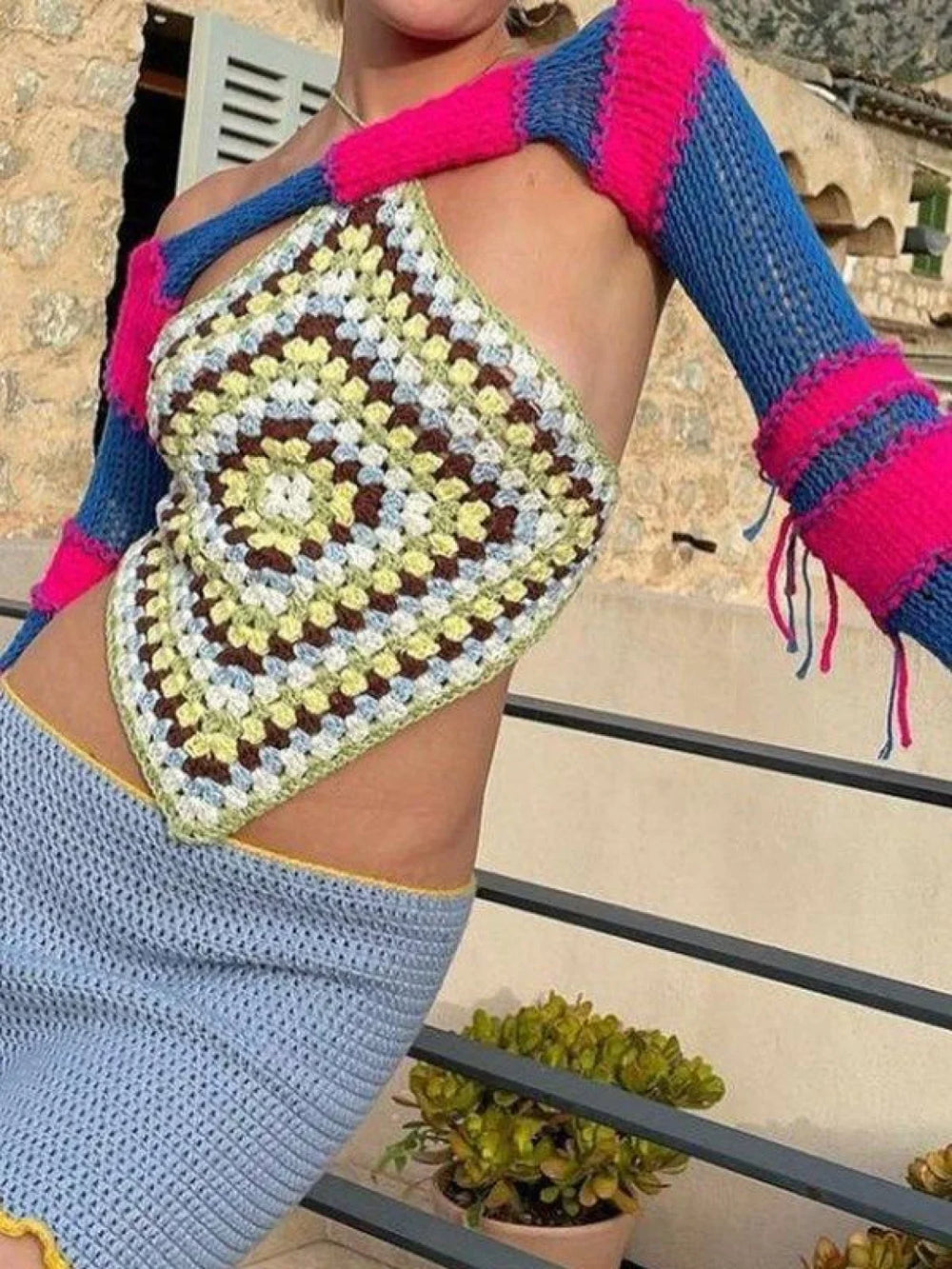 Striped Long Sleeve Bolero Knit Top Tops&Tees